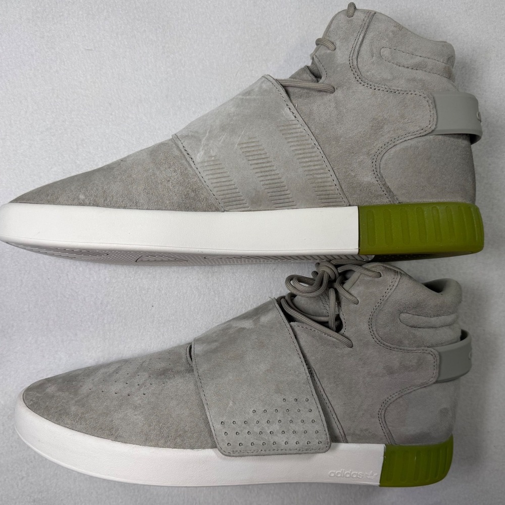 Adidas Tubular Invader Strap Sesame Grey Lime Green High Top Mens 13 Gorpcore